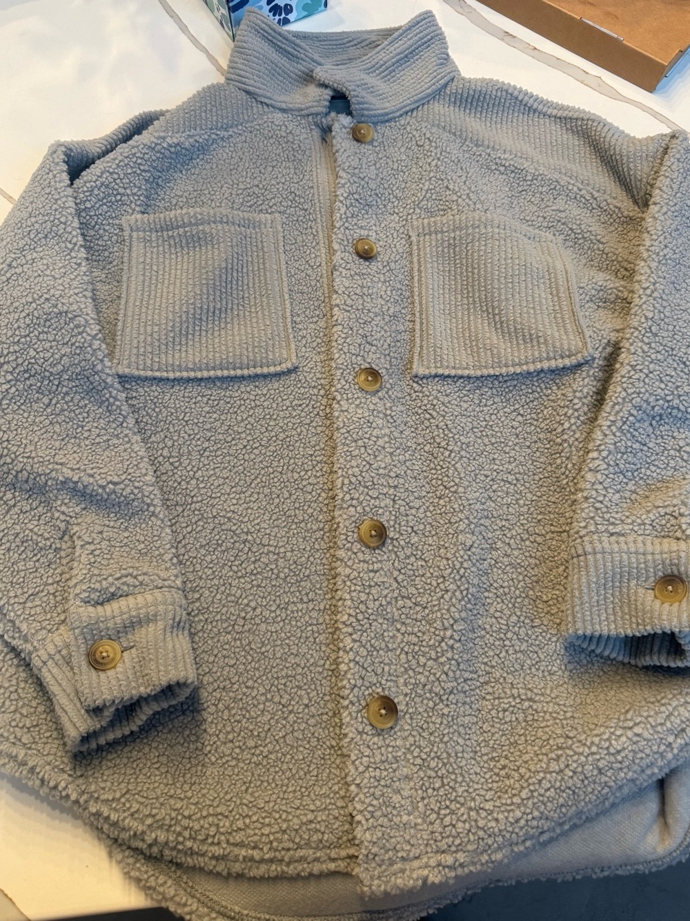 American Eagle Outfitters Light Gray Sherpa Button-Up Jacket